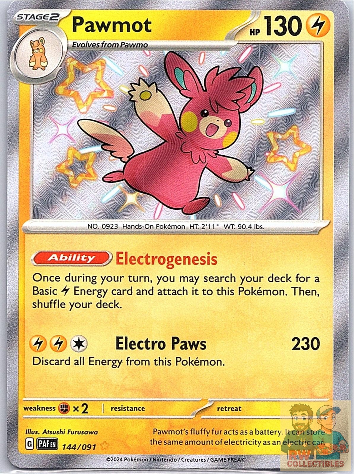 Pawmot 144/091 Shiny Rare Paldean Fates Pokemon Near Mint