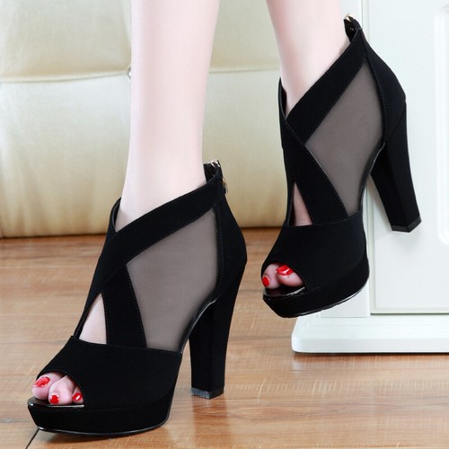 closed toe platform block heels
