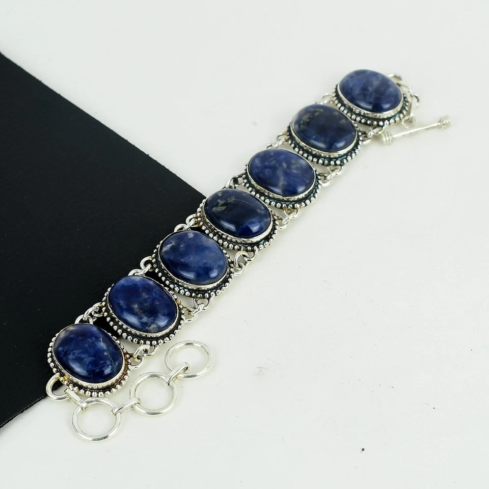 Naturale Sodalite Gemma Bracciale 925 Argento Sterling Gioielli Per Nozze Regali - Immagine 3 di 4