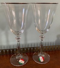 Pair hand blown crystal water Goblet platinum trim Italy 8.5"