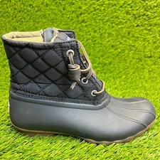 Sperry Saltwater Womens Size 5.5M Black Waterproof Quilted Duck Boots Shoes