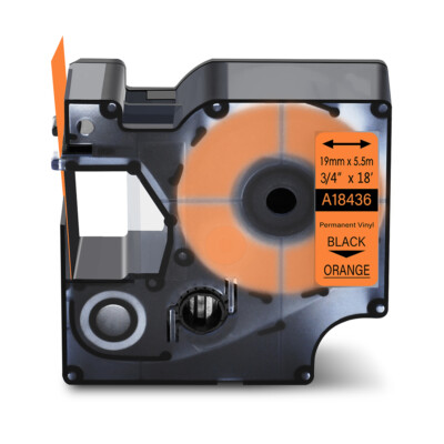 1PK Black on Orange 18436 IND Vinyl Label Tape 19mm for Dymo Rhino 5000 6000