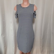Michael Kors Striped Cold-Shoulder Midi Dress Women's Size Medium Striped