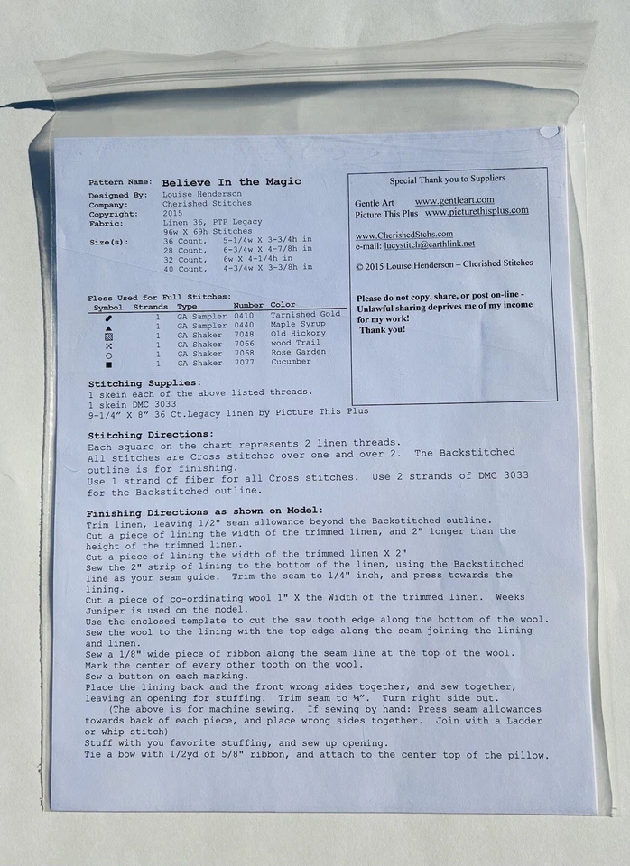 New OOP Cherished Stitches BELIEVE IN THE MAGIC Cross Stitch Pattern Chart - Image 3 of 3