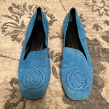 765 Vintage Gucci Women's Mid Heel Blue Loafers Pumps Shoes EU 38.5 / US 8.5