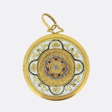 Art Nouveau Ruby Diamond and Enamel Locket Pendant - 18ct Yellow Gold