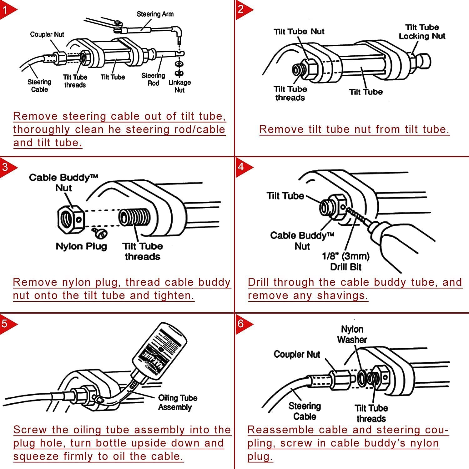 Upgraded Marine Steering Tube Cable Grease Nut Aluminum Fit for OMC