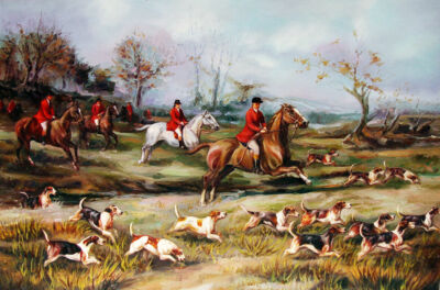 Peinture à l'huile victorienne Fox Scène de chasse Signée