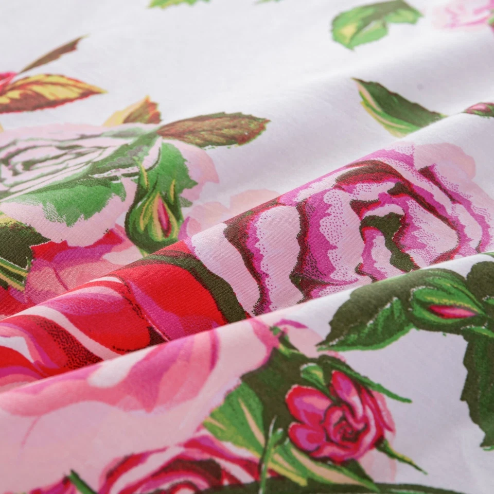 DaDa Bedding Romantic Roses Garden Spring Pink Floral Fitted & Flat BedSheet Set - Image 3 of 4