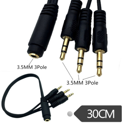 3.5mm TRS Female to 3x 1/8'' 3.5mm Stereo Male Audio Splitter Adapter Cable 30cm