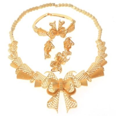 Gold Tone Gold Plated  Metal Necklace Bracelet Earring Set  HQX424-GLD