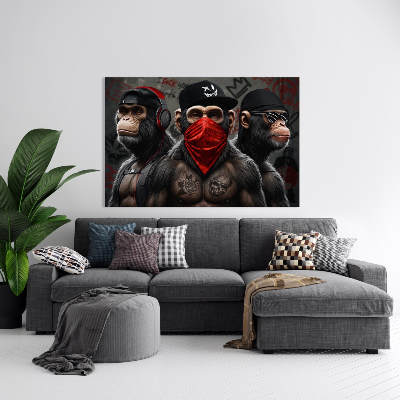 ✅ Banksy 3 SWAG Scimmia Monkey Street, Quadro Arte Tela, Vetro Acrilico, Decorazione foto 5