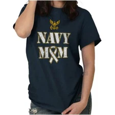 US Navy Mom Ribbon Anchor Seal Logo Mother Womens Graphic Crewneck T Shirt Tee