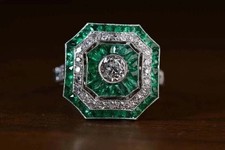 Art Deco Style Round Cut Lab Created Diamond 14K White Gold FN Engagement Ring