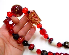 Chunky Murano Style Venetian Art Glass Bead Necklace