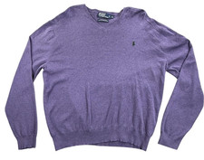 Vintage Polo Ralph Lauren Sweater Men XL Purple Pima Cotton V Neck Knit Pullover
