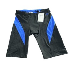 NWT Nike Swim Men's 34 Hydrastrong Jammer shorts Black/Blue Drawstring Swoosh