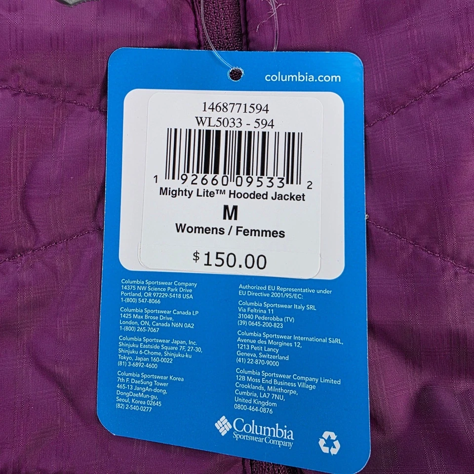 Columbia Mighty Lite Chaqueta con Capucha Púrpura Acolchada Abrigo Ligero Mujer M Nuevo con Etiquetas Foto 4 de 4