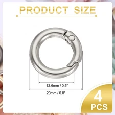 4Pcs Round Spring Snap Hooks, 0.5" O Rings Buckle, Matte Nickel