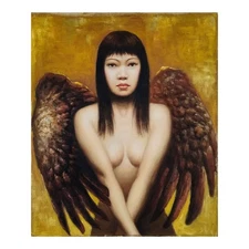 Square Hand Painted Oil on Canvas 50x60 CM Made in Italy Woman with Ali