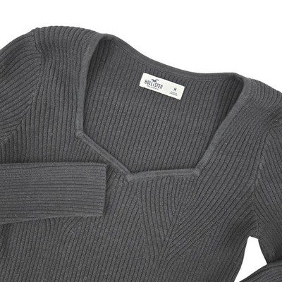 Hollister Womens MEDIUM Ribbed Sweetheart Neck Sweater Slim Fit Cropped