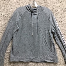 Tommy Hilfiger Hoodie Large Adult Gray Pullover Sweatshirt Spellout Logo Womens
