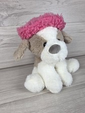 Plush Dog Plush w Pink Textured Hat CUTE  CUDDLY Tag 10" SU24