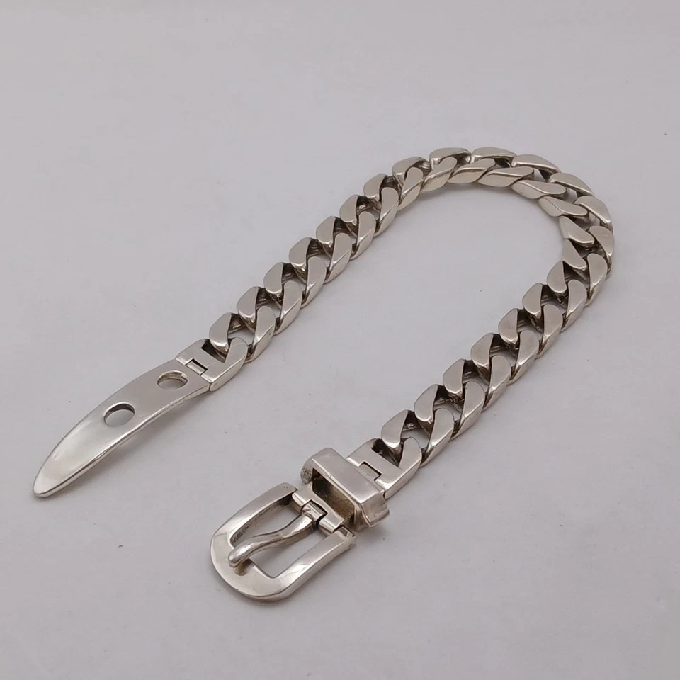 Rara pulseira de fivela de cinto de prata 925 corrente ousada, fecho de designer declaração unissex - Imagem 2 de 4