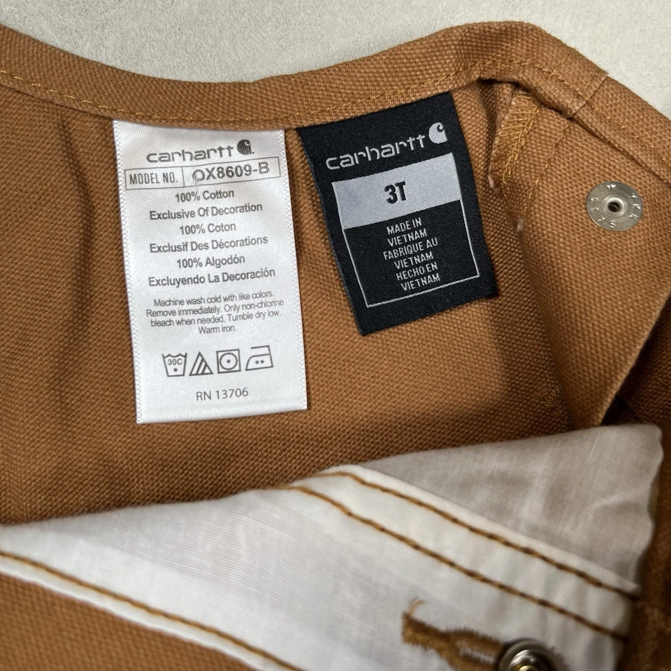 Nuevo Mono con tirantes marrón Carhartt para niños talla 3T doble rodilla juvenil resistente al aire libre nuevo con etiquetas Foto 4 de 4