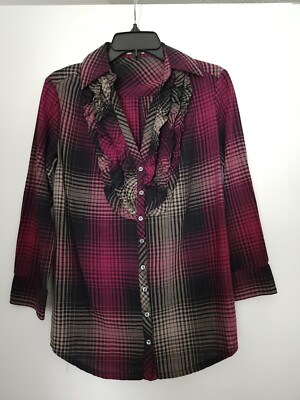 Joie Fara Plaid Ruffle Tuxedo Button Front Shirt Blouse Size XS 