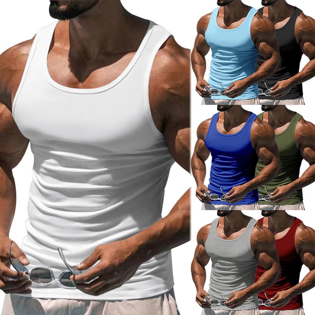 Men's Polyester Tank Tops Tees for Workout Muscle Fitness Gym Light