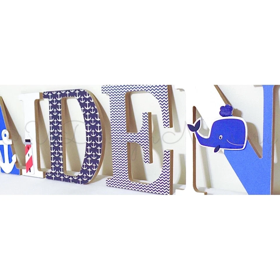 Nautical Themed Wooden Nursery Letters - Custom Sailing Themed Kids Room - Image 3 of 4