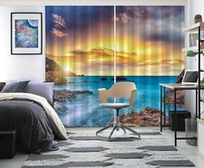 3D Sunset Ocean G2024 Photo Blockout Curtain Fabric Window Honey 2023