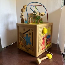 Vtg Sesame Street Wooden Toddler Play Center Activity Cube Cookie Monster Elmo
