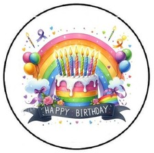 HAPPY BIRTHDAY RAINBOW CAKE ENVELOPE SEALS LABELS STICKERS PARTY FAVORS