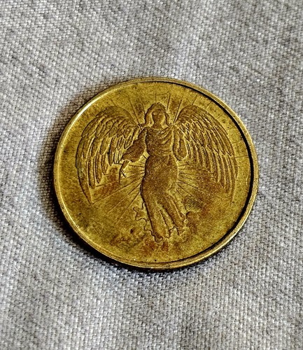 Vintage Gold Tone Guardian Angel Good Luck Coin / Medallion Double Sided