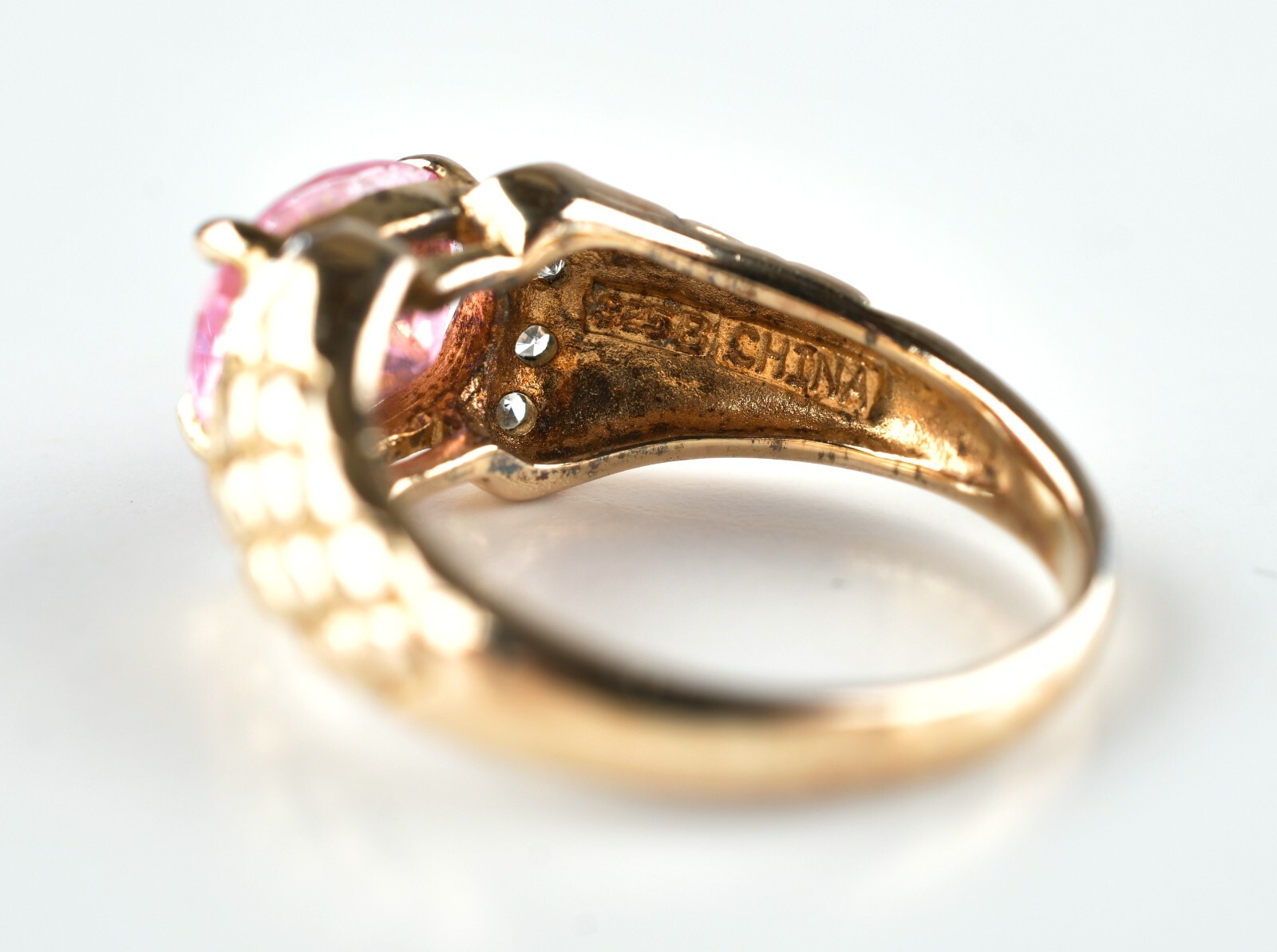 Sterling Silver Ring with Oval Pink CZ Center & D… - image 3