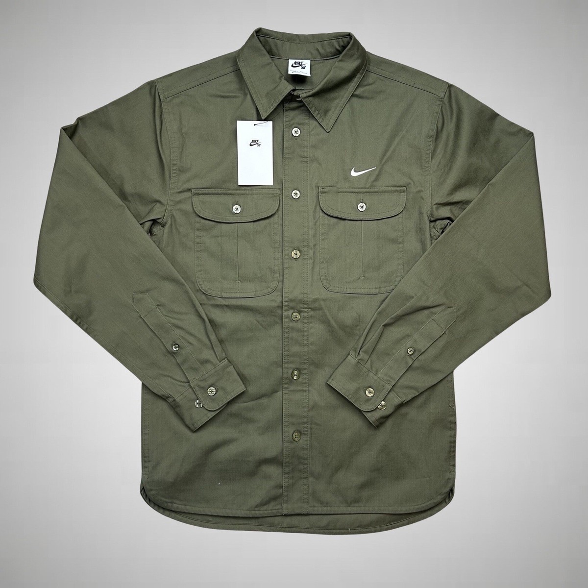 Nike SB DQ6287-222 Adult XL Olive Green Woven Skate L/S Button-Up
