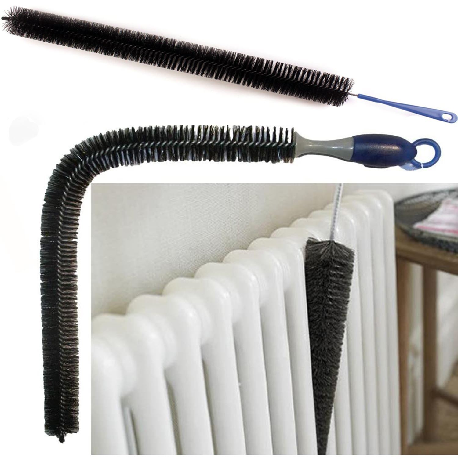 2 x LONG REACH FLEXIBLE RADIATOR HEATING HEATER BRISTLE BRUSH DUST