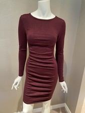 Express metallic plum long sleeve ruched dress Size S