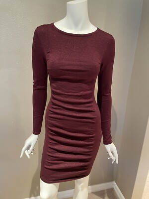 Express metallic plum long sleeve ruched dress Size S | eBay