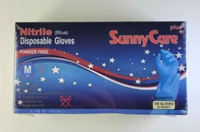 SunnyCare Nitrile Disposable Gloves Size Medium Powder free, 100 per Box, Blue 