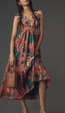 Anthropologie Farm Rio Pleated Palm Midi Dress Cutout Size XS NWT 