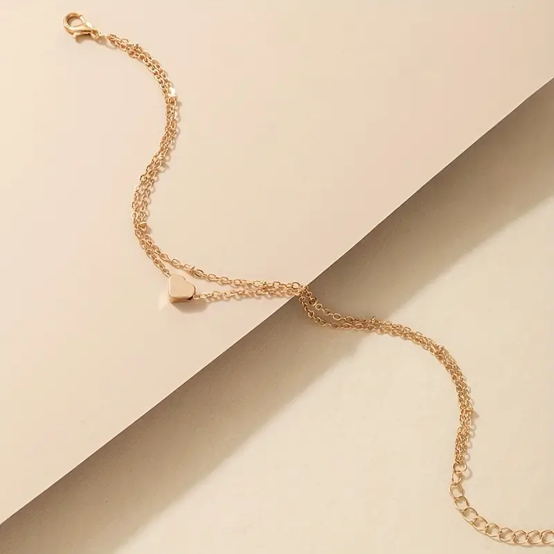 Chaîne De Cheville Mini Perles En Forme De Cœur - Alliage Doré, Bijou De Pied, Neuf Avec étiquettes