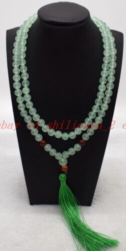 New Light Green Jade Round Beads 108 Prayer Beads Buddhist Mala Necklace - Picture 1 of 21