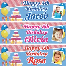 2 Personalised Birthday Banner photo Cake Adults Children Party decoration