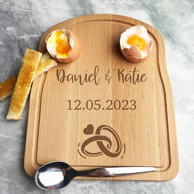 Hochzeitstag Ringe Namen Glückwünsche personalisiert Brot Ei Frühstücksbrettchen
