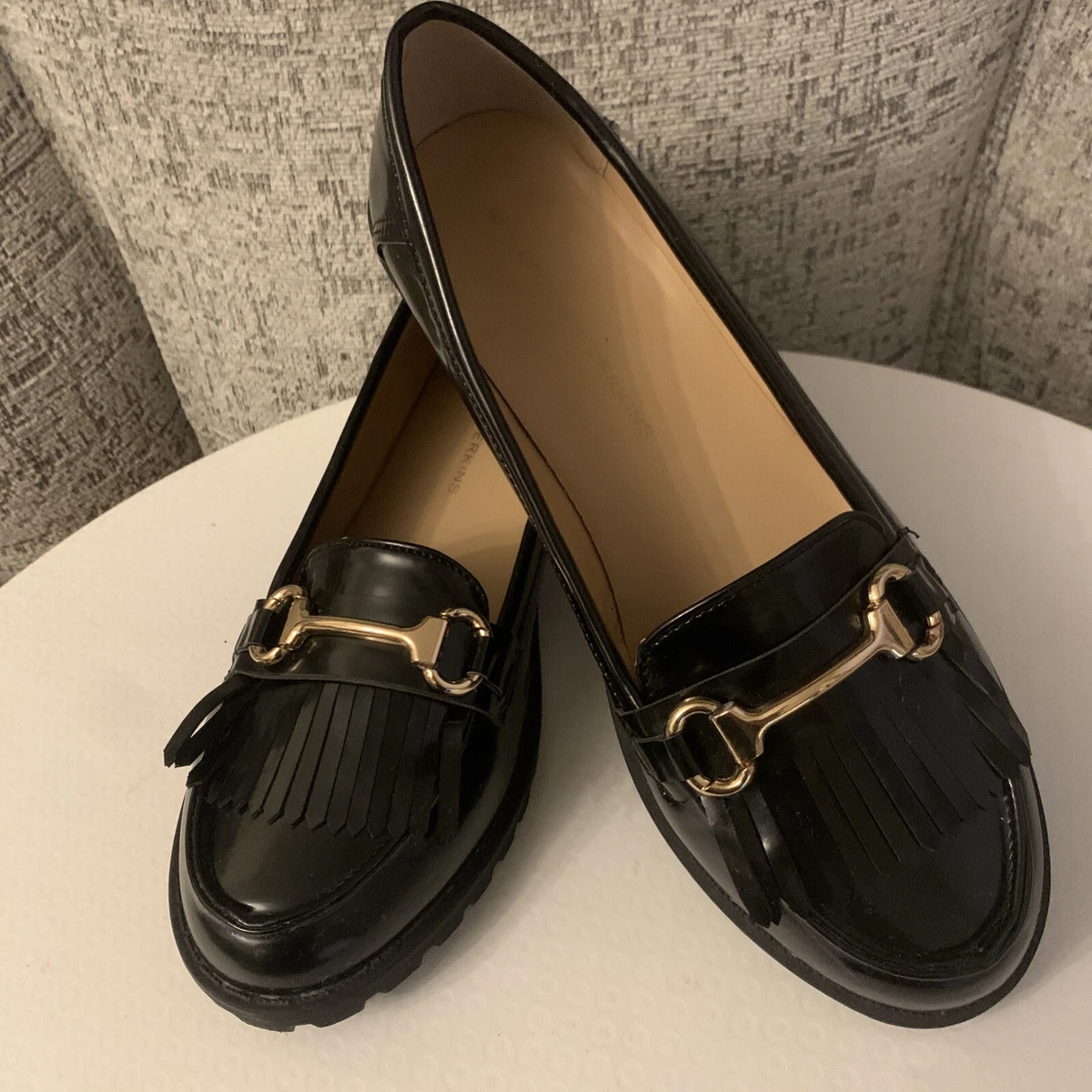Black loafers with gold bar sales