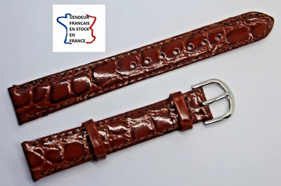 Bracelet montre ,14mm ;MARRON grain CROCO ;CUIR VERITABLE;Boucle ARGENTEE/ 297-1 - Photo 1/2