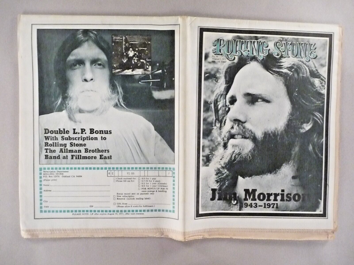 Rolling Stone #88 - August 5, 1971 ~ death Jim Morrison ~ hi-grade